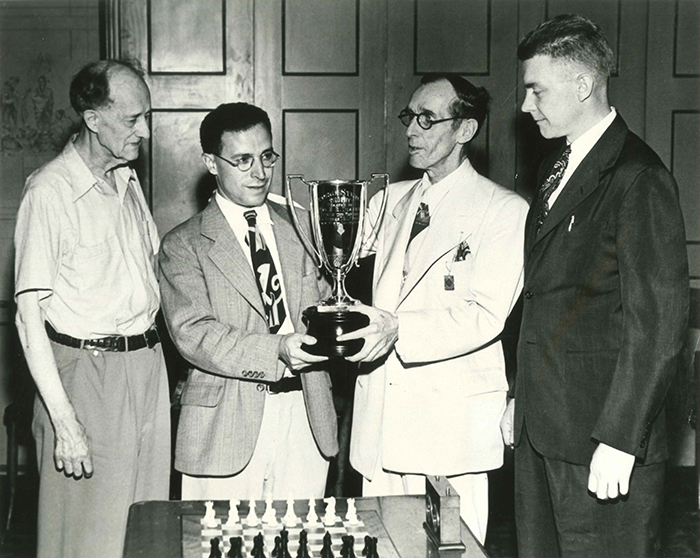 The George Sturgis Trophy Being Presented to Anthony Santasiere, Winner of the 1945 Peoria, IL, U.S. Open Chess Championship