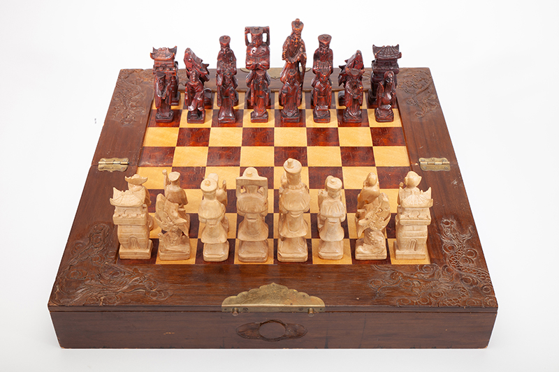 Hand-Carved Wooden Chess Set, 1968