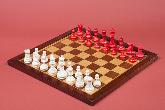 British Chess Company Club-Size Ivory Set and Large Stamped Board, 1900