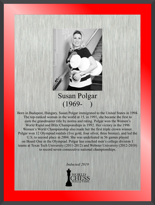 Susan Polgar's Hall of Fame Plaque