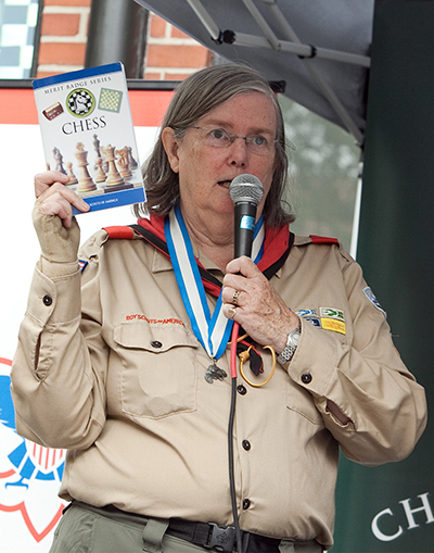 Jeanne Sinquefield at the Scouts BSA Chess Merit Badge Launch, September 10, 2011