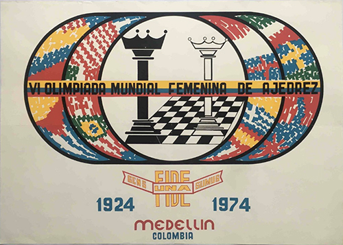 Poster from the Sixth Women’s Chess  Olympiad, Medellin, Colombia