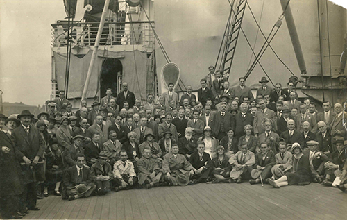 Photograph of players and officials during an excursion on the Steamship Deutschland Hamburg, Germany 1930