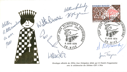 Signed First Day Cover from the 1974 Olympiad